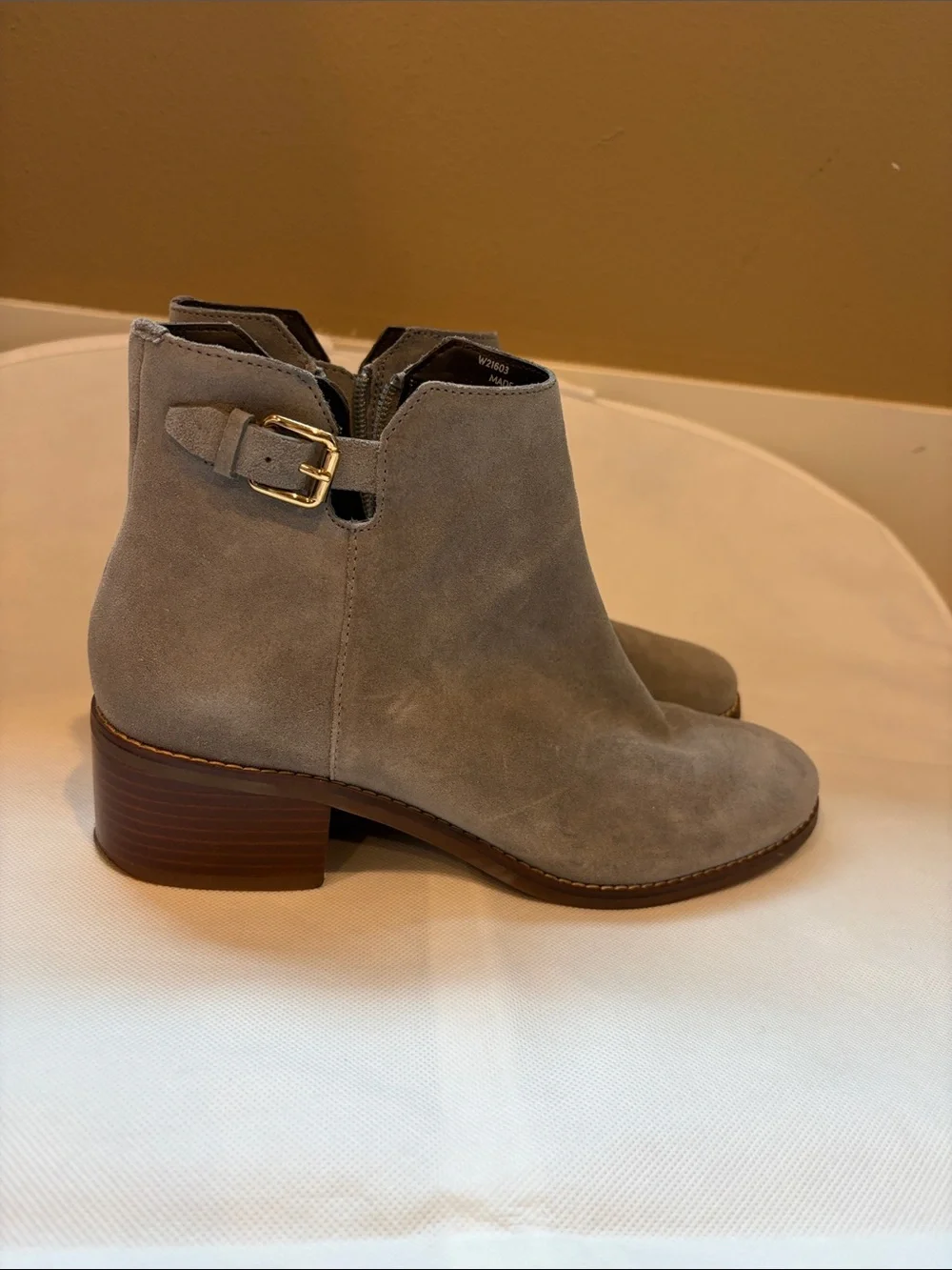 Cole Haan Light Gray Suede Ankle Booties with Side Zip
